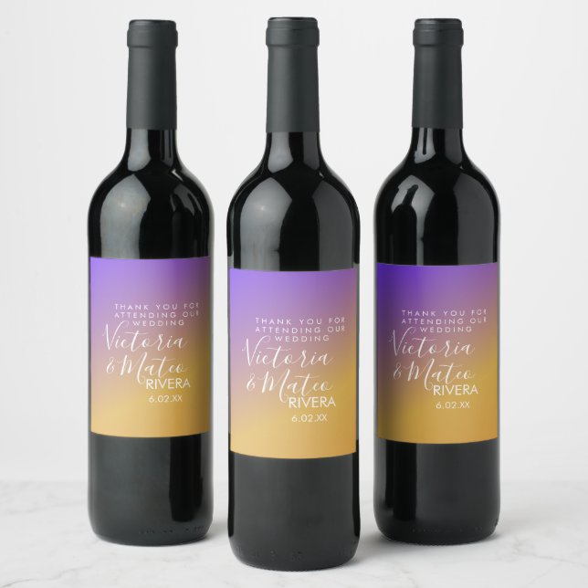 Rótulo De Garrafa De Cerveja Convite de Casamento Gradiente Ombre Roxo Amarelo  (Garrafas)