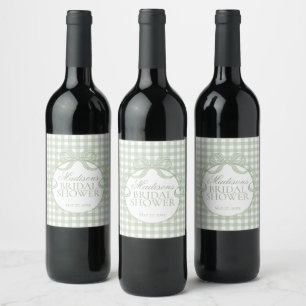 Rótulo De Garrafa De Cerveja Coquete Gingham Verde com Laço Chá de Noiva