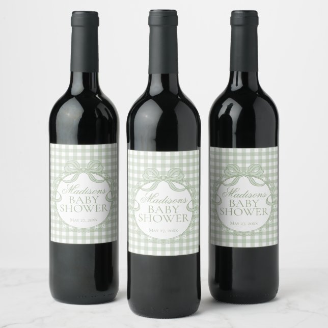 Rótulo De Garrafa De Cerveja Coquete Xadrez Verde com Laço Chás de Bebê (Garrafas)