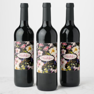 Rótulo De Garrafa De Cerveja Cor da Água Rosa e Rosas Amarelas em Preto, Aniver