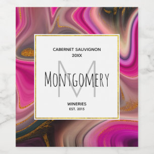 Rótulo De Garrafa De Cerveja Cor-de-rosa e preto com Fazer de vinho de pássaro