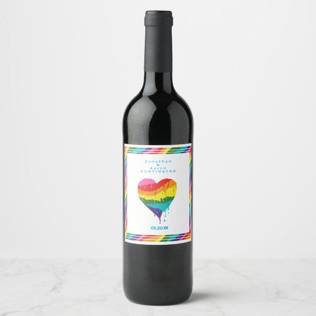 Rótulo De Garrafa De Cerveja Coração Arco-Íris LGBT Personalizado (Frente)