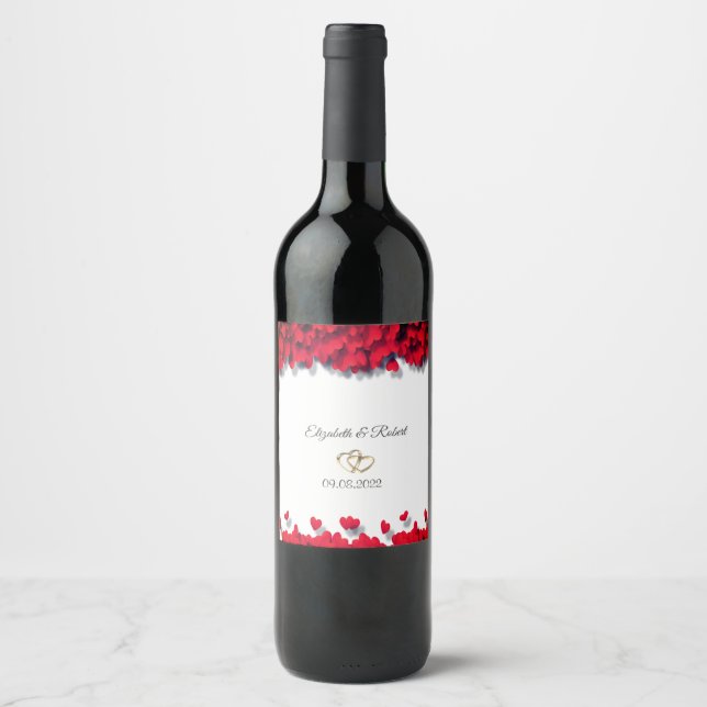 Rótulo De Garrafa De Cerveja Corações Vermelhos Elegantes (Frente)