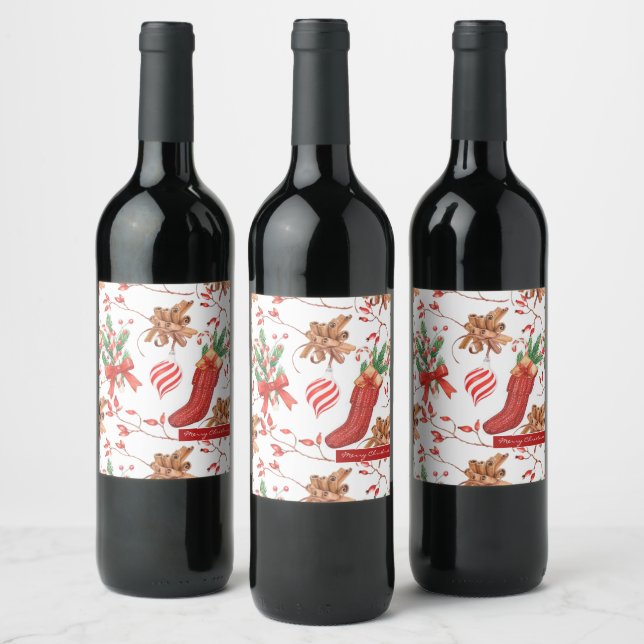 Rótulo De Garrafa De Cerveja Cores de Natal Canela e Padrão de menta-de-menta (Garrafas)