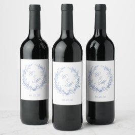 Rótulo De Garrafa De Cerveja Coroa Botânica de Monograma Azul Empoeirado Casame