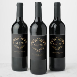 Rótulo De Garrafa De Cerveja Coroa de Monograma Luxuosa em Dourado para Casamen