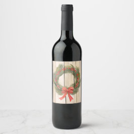 Rótulo De Garrafa De Cerveja Coroa de Natal com Laço Vermelho | Água-forte de P