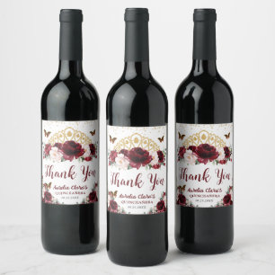Rótulo De Garrafa De Cerveja Coroa Floral Burgundy Blush Princesa Quinceañera 