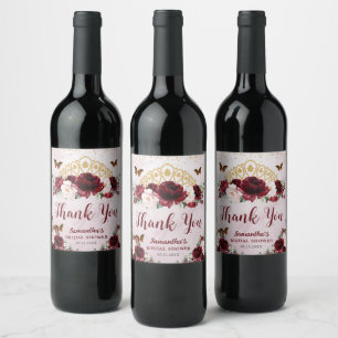 Rótulo De Garrafa De Cerveja Coroa Floral Princesa Burgundy Blush Festa de Noiv