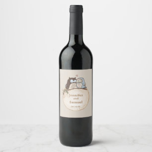 Rótulo De Garrafa De Cerveja Coruja de Casamento Rústico da Floresta  