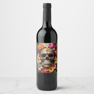 Rótulo De Garrafa De Cerveja Cranio de Açúcar Ornamentado