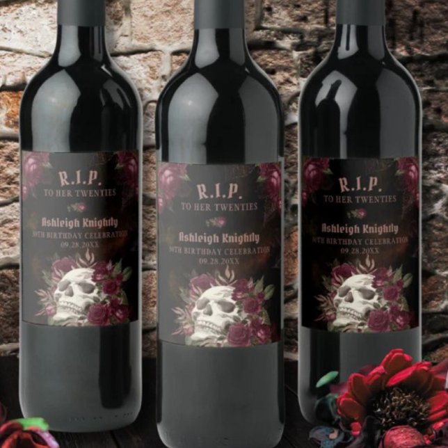 Rótulo De Garrafa De Cerveja Crânios de Rosas de Aniversário RIP Década (Criador carregado)