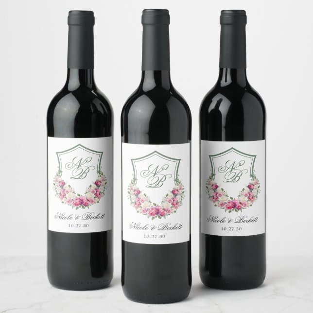 Rótulo De Garrafa De Cerveja Crest Floral Rosa Casamento (Garrafas)