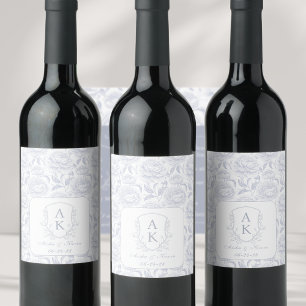 Rótulo De Garrafa De Cerveja Crest Monograma Dusty Casamento Azul