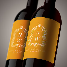Rótulo De Garrafa De Cerveja Crestas de Monograma Vintage Marigold Amarelo Casa
