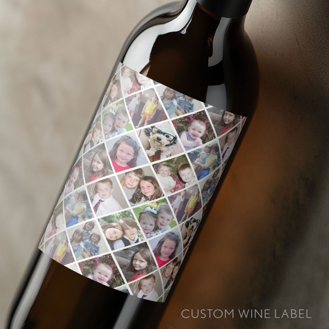 Rótulo De Garrafa De Cerveja Criar uma Colagem de Fotos Personalizada com 12 Fo (Custom Wine Bottle Label - Personalize a Sticker for a fun gift or memento)