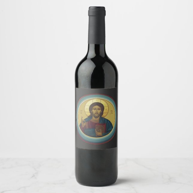 Rótulo De Garrafa De Cerveja Cristo Pantocrator Bizantino Arte em Mosaico Redon (Frente)