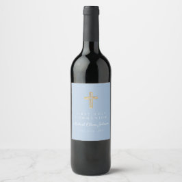 Rótulo De Garrafa De Cerveja Cruz Religiosa Azul Elegante Menino Primeira Comun
