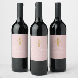 Rótulo De Garrafa De Cerveja Cruz Religiosa Rosa Cor-de-Rosa Menina Batismo