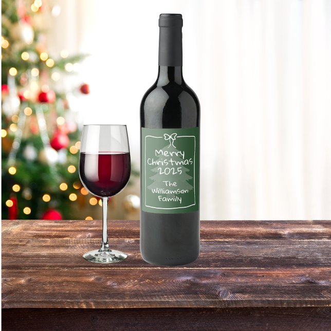 Rótulo De Garrafa De Cerveja Custom Green Whimsical Doodle Christmas  (Criador carregado)