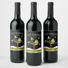 Rótulo De Garrafa De Cerveja Cute Hanukkah acende a coruja noturna e Menorah
