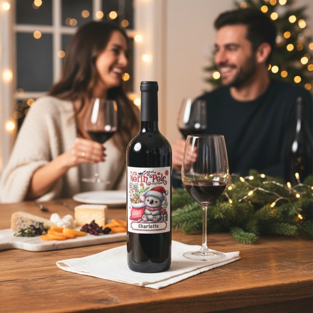 Rótulo De Garrafa De Cerveja Cute Koala Chirstmas Nome Personalizado (Criador carregado)