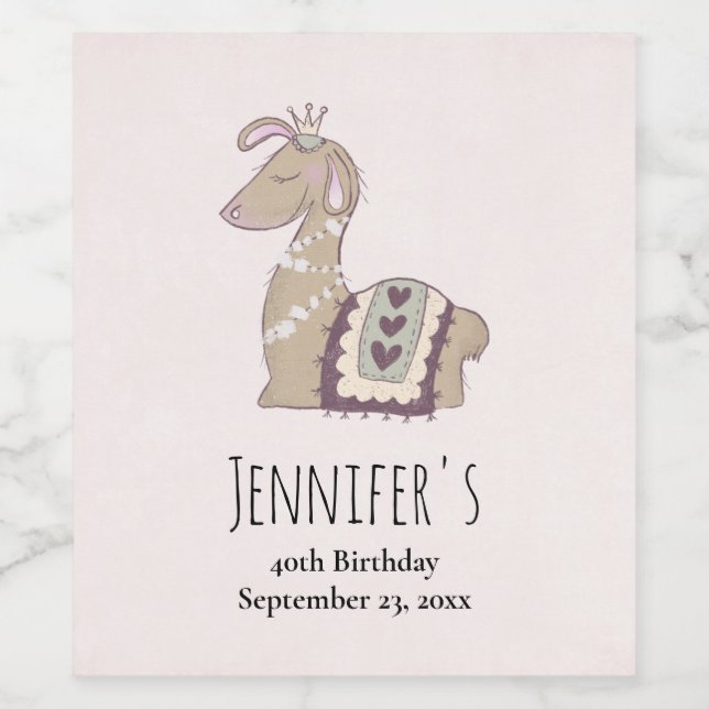 Rótulo De Garrafa De Cerveja Cute Llama Princess Vestindo uma Coroa (Rótulo Único)