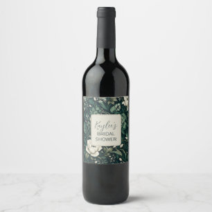 Rótulo De Garrafa De Cerveja Dark Emerald Green Floral