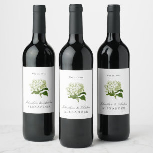 Rótulo De Garrafa De Cerveja Data e Nomes de Casamento de Hydrangea Verde Pale