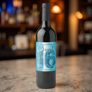 Rótulo De Garrafa De Cerveja Dazzling Blue Gemstone Sweet 16 Celebration