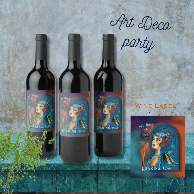 Rótulo De Garrafa De Cerveja Deco de Arte de Revivalização dos Vinte Anos (Roaring Twenties Revival Art Deco Wine Label)