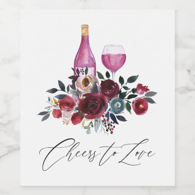 Rótulo De Garrafa De Cerveja Degustação de vinho Boho Burgundy e Navy (Rótulo Único)