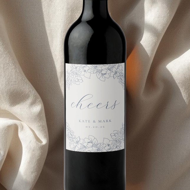 Rótulo De Garrafa De Cerveja Delicate Blue Floral Wedding Wine Bottle Labels (Criador carregado)