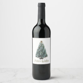 Rótulo De Garrafa De Cerveja Desejos Festivos. Desenho de árvore de Natal