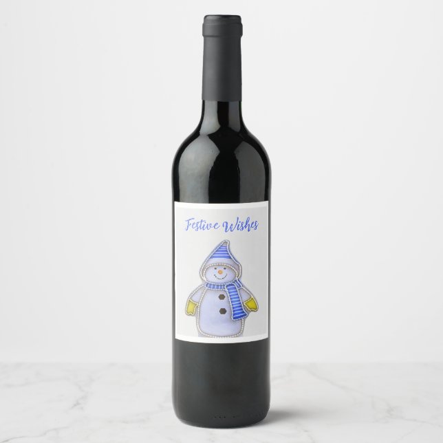 Rótulo De Garrafa De Cerveja Desejos Festivos. Design de boneco de neve (Frente)