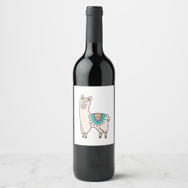 Rótulo De Garrafa De Cerveja desenho animado feliz lama alpaca (Frente)