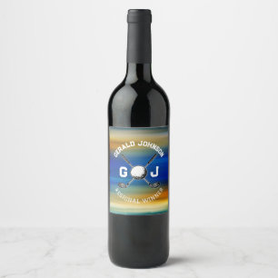Rótulo De Garrafa De Cerveja Desenho de Monograma de Golfe com Pôr do Sol Perso