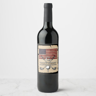 Rótulo De Garrafa De Cerveja Desenho de Monograma de Golfe da Bandeira American