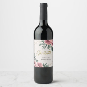 Rótulo De Garrafa De Cerveja Design com flores a aquarela e acentos de ouro