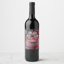 Rótulo De Garrafa De Cerveja Design de Bolo de Aniversário Rosa e Dourado Elega