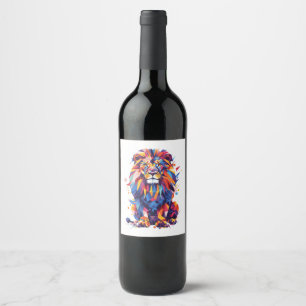 Rótulo De Garrafa De Cerveja Design de leão colorido geométrico