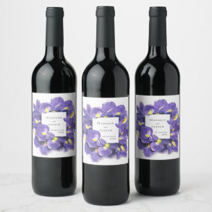 Rótulo De Garrafa De Cerveja Deslumbrantes Íris Roxas Aquarela Floral Casamento