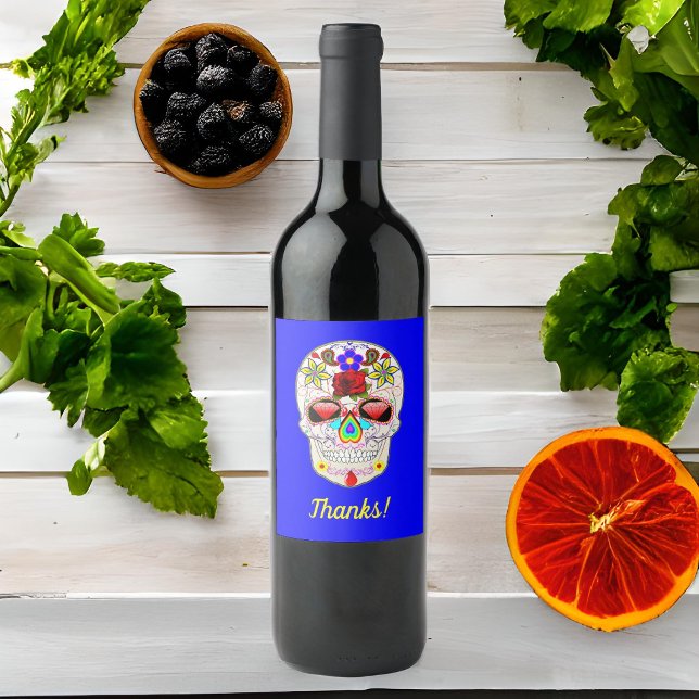 Rótulo De Garrafa De Cerveja Dia da Rosa do Estilo Morto em Azul (Criador carregado)