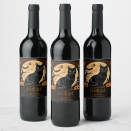 Rótulo De Garrafa De Cerveja Dia das Bruxas de Gato Negro