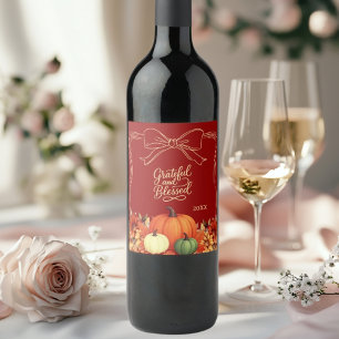 Rótulo De Garrafa De Cerveja Dia de Ação de Graças abóbora laço terracota Grato