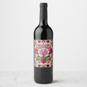 Rótulo De Garrafa De Cerveja Dia de os namorados floral de vidro retido