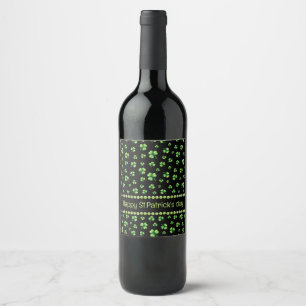 Rótulo De Garrafa De Cerveja Dia de São Patrício Aquarela Trevo em Preto