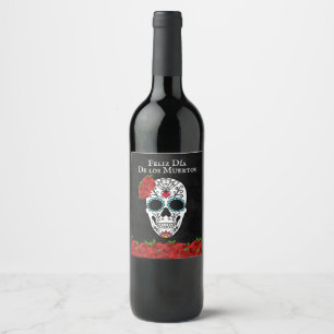 Rótulo De Garrafa De Cerveja Dia do Crânio de Açúcar Vermelho Morto