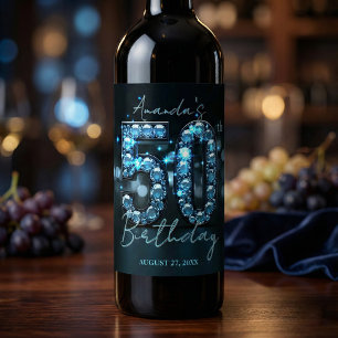 Rótulo De Garrafa De Cerveja Diamantes Azul Turquesa Glamourosos 50º Aniversári