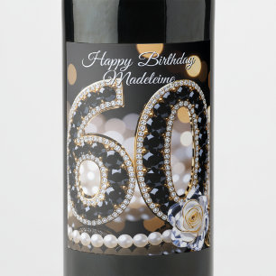 Rótulo De Garrafa De Cerveja Diamantes Pérolas Rosa Branca Ouro Preto Aniversár